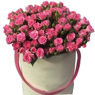 25 розовых кустовых роз в коробке