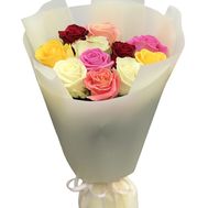 11 multicolored roses with greens