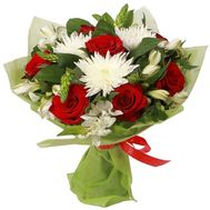 Букет из 7 роз, 3 хризантем, 7 альстромерий