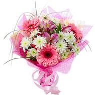 Букет из 3 гербер, 3 альстромерий и 3 хризантем