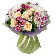 Букет из 9 роз и 7 хризантем, 5 альстромерий