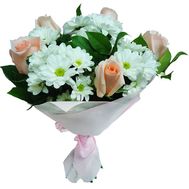Букет из 5 роз и 4 хризантем