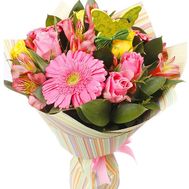 Букет цветов из 3 гербер, 7 роз и 5 альстромерий