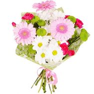 Букет из 3 гебрер, 4 хризантем и 3 гвоздик