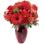New Year''s bouquet of gerberas, roses, carnations, toys'