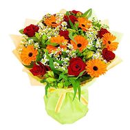 Букет из 9 роз, 7 гербер и 5 альстромерий