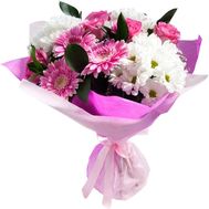 Букет цветов из 3 гербер, 5 рози 3 хризантемы