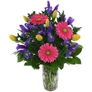 Spring bouquet of irises and gerberas flowers