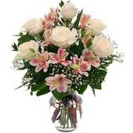 Букет цветов из 6 роз и 5 альстромерий