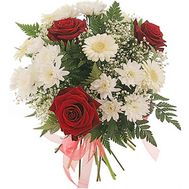 Букет из 3 роз, 3 хризантем и 3 гербер