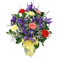 A bunch of 7 irises and 6 carnations