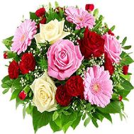 Букет цветов из 3 гербер, 9 роз и 7 гвоздик