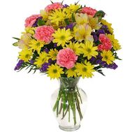 Букет из 7 хризантем, 5 альстромерий и 7 гвоздик
