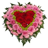 Heart of 19 roses, 27 cloves and 3 chrysanthemums