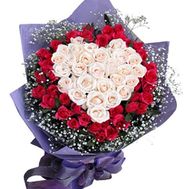 Bouquet of 28 white and 43 red roses