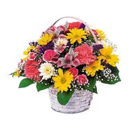 Basket of 4 alstroemerias, 4 cloves, 7 roses, 7 gerberas