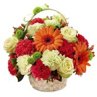 Basket of flowers from 19 cloves, 3 gerberas and 7 roses