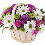Basket of flowers made of 8 chrysanthemums and 9 cloves