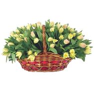 Огромная корзина из 85 тюльпанов