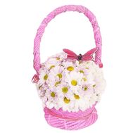 Basket of flowers of 5 chrysanthemums