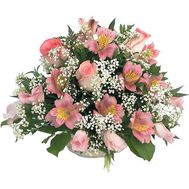 Basket of flowers from 11 alstroemerias and 3 roses