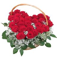 A composition of 27 red roses