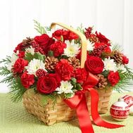 New Year basket of flowers and branches ate
