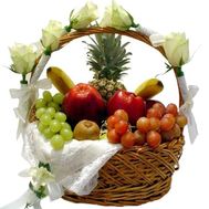A gift basket of fruits and flowers