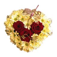 Heart of 9 chrysanthemums and 3 roses