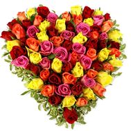 Heart of 73 multicolored roses