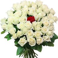 100 white roses with 1 red rose