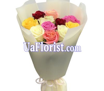 11 multicolored roses with greens 11 multicolored roses with greens
