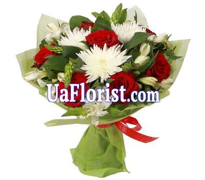 Букет із 7 троянд, 3 хризантеми, 7 альстромерій