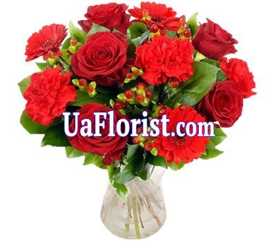 Bouquet of 3 gerberas, 6 roses and 4 carnations Bouquet of 3 gerberas, 6 roses and 4 carnations