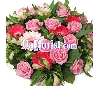 Bouquet of 15 roses, 10 alstroemerias and 7 gerberas Bouquet of 15 roses, 10 alstroemerias and 7 gerberas