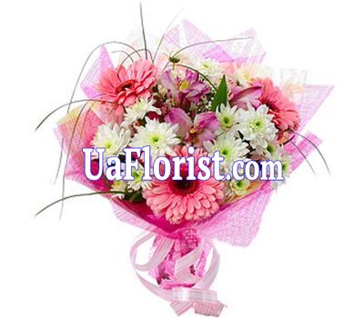 Букет из 3 гербер, 3 альстромерий и 3 хризантем