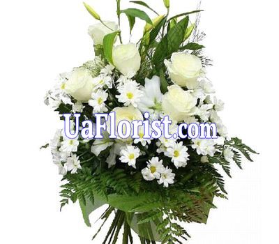 Букет из 6 хризантем, 1 лилии и 6 роз