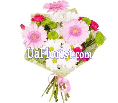 Букет із 3 гебрер, 4 хризантем і 3 гвоздик