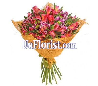 Букет из 10 альстромерий и 5 хризантем