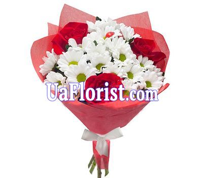 Bouquet of 3 roses and 4 chrysanthemums