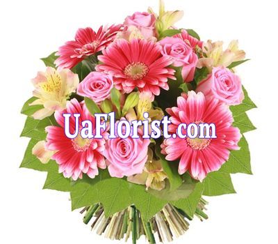 Букет из 6 роз, 5 гербер и 6 альстромерий Букет из 6 роз, 5 гербер и 6 альстромерий