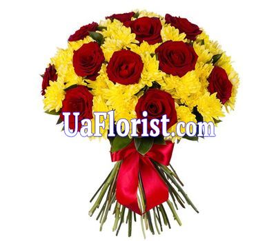 Букет из 11 роз и 8 хризантем