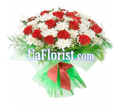Bouquet of 11 chrysanthemums and 24 roses