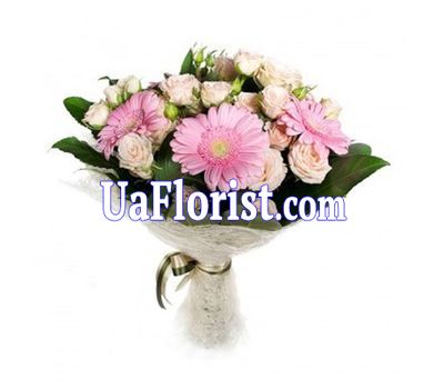 Bouquet of 5 gerberas, 6 bush roses