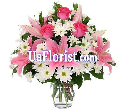 Букет із 6 хризантем, 3 роз і 2 лілії