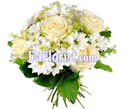 Bouquet of flowers from 5 roses and 6 chrysanthemums