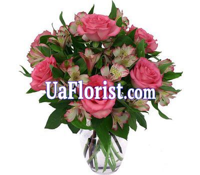 Букет из 7 роз и 8 альстромерий