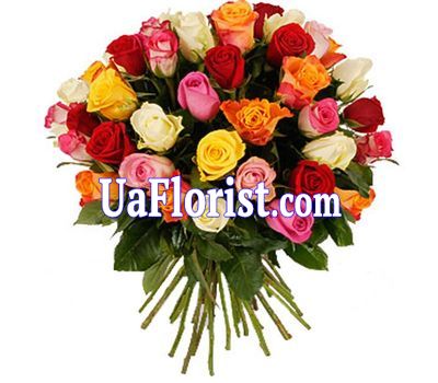 35 разноцветных роз