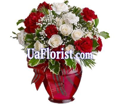 Bouquet of roses and carnations New Year