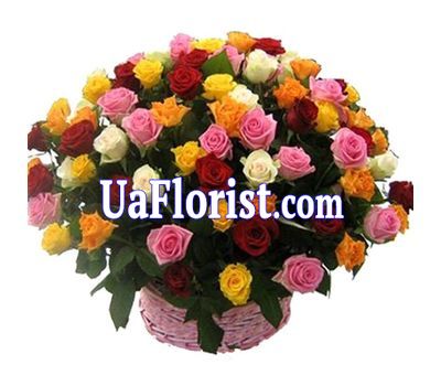 Basket of flowers from 75 roses Basket of flowers from 75 roses